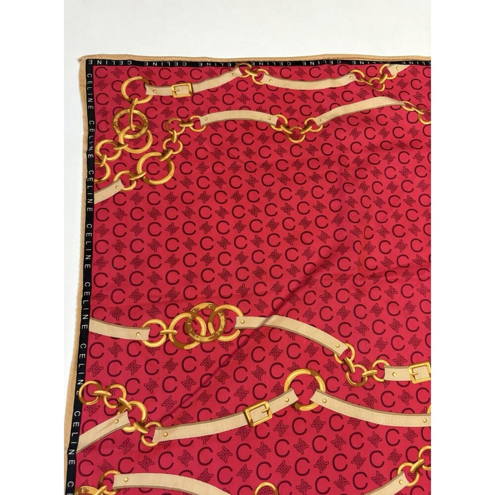 Celine Scarf Red W/ Macadam Monogram Pattern Gold… - image 5